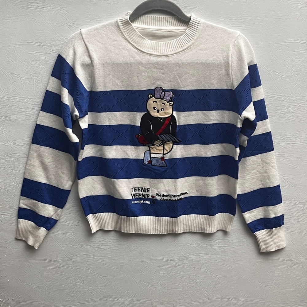 Teenie Weenie Korean Navy and White Striped Crewneck Sweater Small